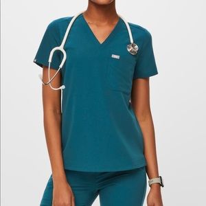 Figs Catarina One Pocket Scrub Top in Caribbean Blue